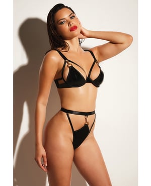 FETISH Excitement Unlined Underwire Vinyl Bra & Panty w/D-Ring & Metal Clasp Black SM by Fetish by Oh la la Cheri product image