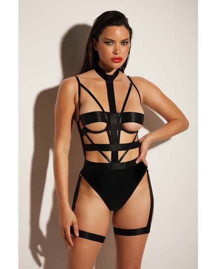 FETISH Lethal Underwire Peek A Boo Vinyl Teddy w/Choker Black 1X by Fetish by Oh la la Cheri product image