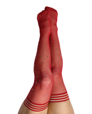 Kix’ies Joely Fishnet Rhinestone Thigh High Red C by Kixies product image