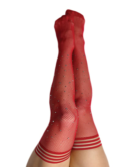 Kix’ies Joely Fishnet Rhinestone Thigh High Red C by Kixies product image