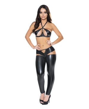 Liquid Onyx Halter Bra & Cutout Pants Black L/XL by Exposed product image