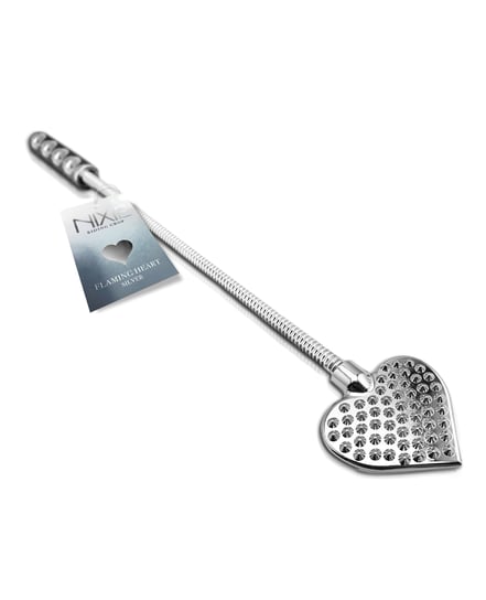 Nixie Flaming Heart Riding Crop – Silver by Nixie product image