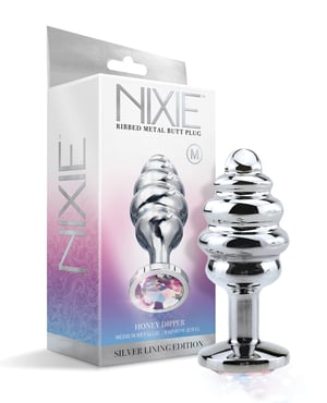 Nixie Honey Dipper Ribbed Metal Rainbow Jeweled Butt Plug – Medium by Nixie product image