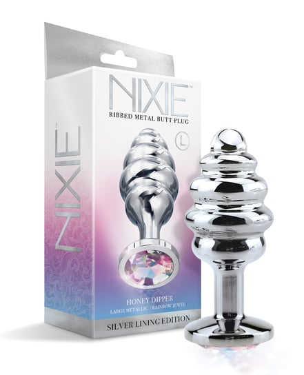 Nixie Honey Dipper Ribbed Metal Rainbow Jeweled Butt Plug – Large by Nixie product image
