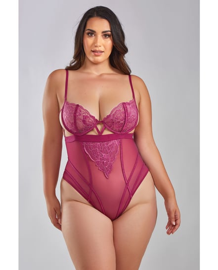 Quinn Cross Dyed Galloon Lace & Mesh Teddy Wine 2X by iCollection Lingerie product image