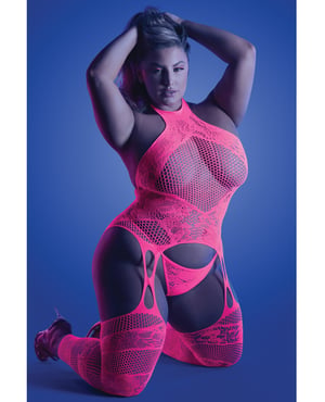 Glow Captivating Halter Bodystocking & G-String Neon Pink QN by Glow by Fantasy Lingerie product image