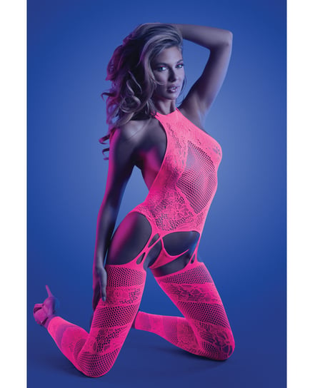 Glow Captivating Halter Bodystocking & G-String Neon Pink O/S by Glow by Fantasy Lingerie product image