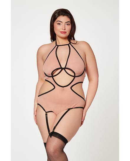 Mesh Cut Out Halter Teddy Nude/Black QN by Seven 'til Midnight product image