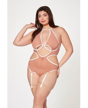Mesh Cut Out Halter Teddy Nude/White QN by Seven 'til Midnight product image
