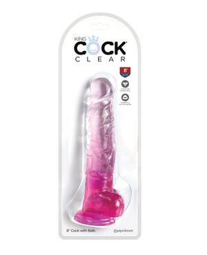 King Cock Clear 8″ Cock w/Balls – Pink by King Cock product image