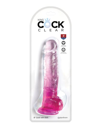 King Cock Clear 8″ Cock w/Balls – Pink by King Cock product image