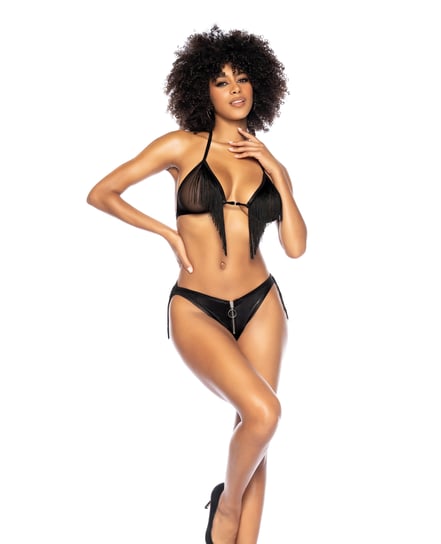 Fringe Halter Top & Open Back Bottom w/Front Zipper Black L/XL by Mapale product image