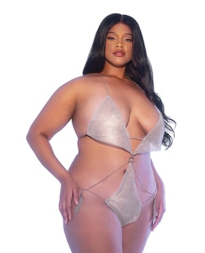 Miami Crystal Mirrored Teddy w/Chain Tassel Detail Silver 1X/2X by Roma Confidential product image