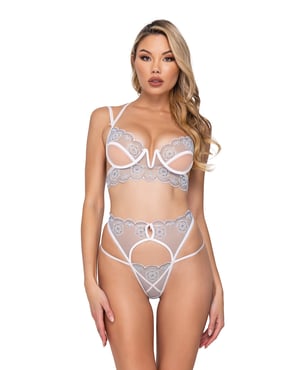 Holiday Snow Queen Metallic Snowflake Embroidered Bra & High Waisted Thong Blue/White LG by Roma Confidential product image