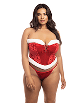 Holiday Santa’s Entourage Boned Velvet Bustier w/Marabou Trim & G-String Red/White 1X/2X by RSVP by Oh la la Cheri product image
