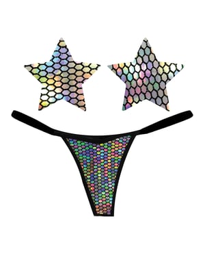 Neva Nude Naughty Knix Mirrored Mayhem Holographic G-String & Pasties – Black O/S by Neva Nude product image