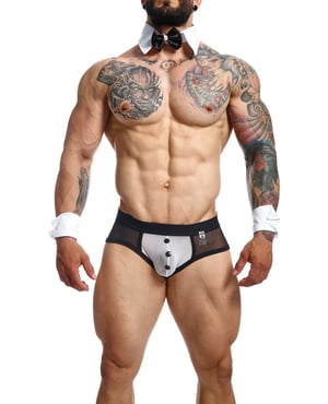 Male Basics MOB Maitre D Brief, Bow & French Cuffs Black/White SM by MaleBasics product image