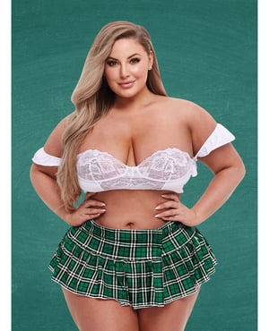 Teacher’s Pet Schoolgirl Bustier & Skirt Green/White QN by Teacher's Pet product image