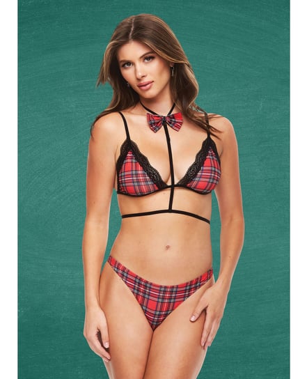 Teacher’s Pet Baddie Schoolgirl Top w/Bow Tie & Panty Red/Black M/L by Teacher's Pet product image