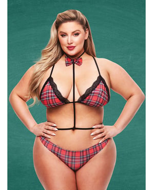Teacher’s Pet Baddie Schoolgirl Top w/Bow Tie & Panty Red/Black QN by Teacher's Pet product image