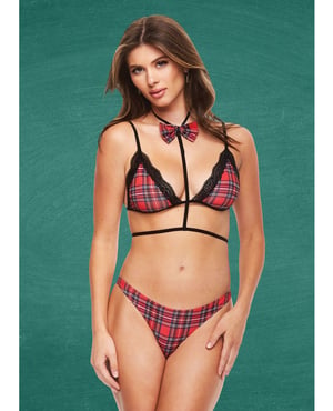 Teacher’s Pet Baddie Schoolgirl Top w/Bow Tie & Panty Red/Black S/M by Teacher's Pet product image