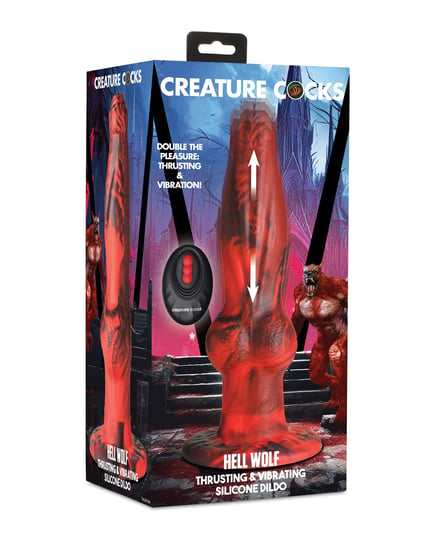 Creature Cocks Hell-Wolf Thrusting & Vibrating Silicone Dildo – Black/Red by Creature Cocks product image
