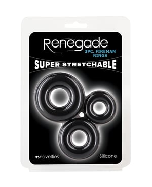 Renegade Fireman Cock Rings – Pack of 3 Black by Renegade product image