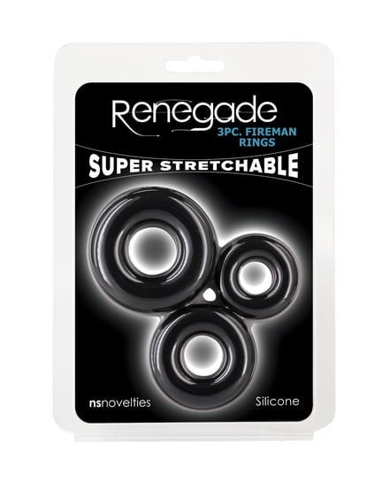 Renegade Fireman Cock Rings – Pack of 3 Black by Renegade product image