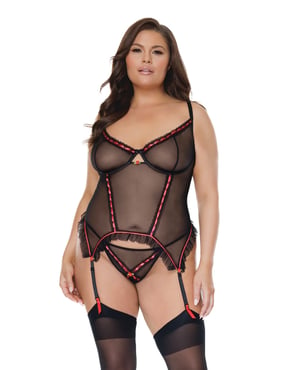 Mesh Underwire Garterbelt Bustier w/G-String Black 3X/4X by Coquette product image