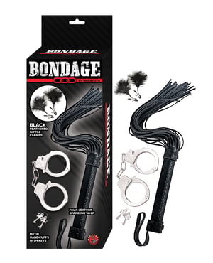 Bondage by Nasstoys Whip & Cuff Set – Black by Nasstoys product image