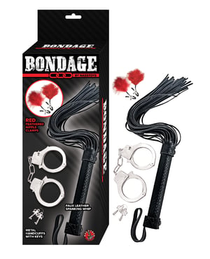 Bondage by Nasstoys Whip & Cuff Set – Red by Nasstoys product image