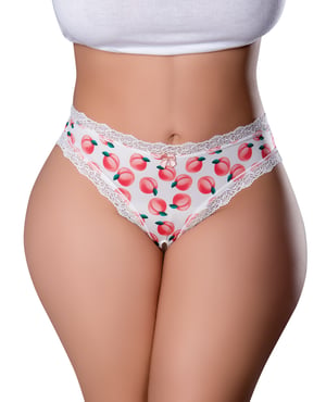 Sweet Treats Crotchless Thong w/Wicked Sensual Care Peach Lube – White QN by Exposed product image