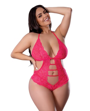 Get It Girl Lace Halter Teddy w/Snap Crotch – Pink QN by Exposed product image