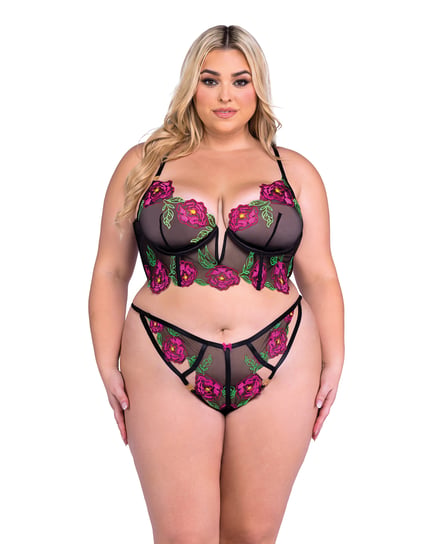 Peony Paradise Underwire Bralette & G-String – Black 2X by Roma Confidential product image
