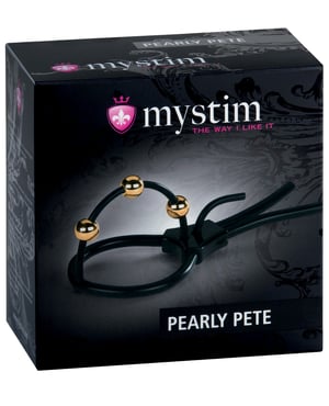 Mystim Pearly Pete Corona Strap w/Gold Balls – Black by Mystim product image