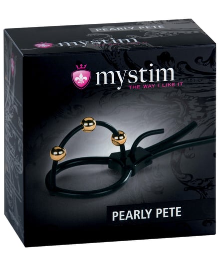 Mystim Pearly Pete Corona Strap w/Gold Balls – Black by Mystim product image