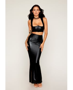 Stretch Faux Leather Harness Bra & Long Slip Skirt – Black LG by Dreamgirl product image