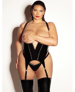 FETISH Open Cup Vinyl V-Wire Merrywidow w/G-String – Black 1X/2X by Fetish by Oh la la Cheri product image
