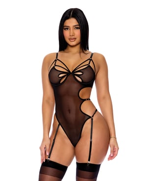 Feeling Butterflies Mesh Teddy w/Garters – Black LG by Forplay product image