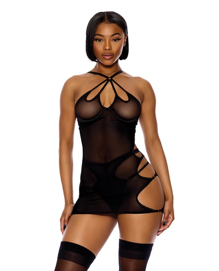 Feeling Butterflies Mesh Chemise w/Panty – Black XL by Forplay product image