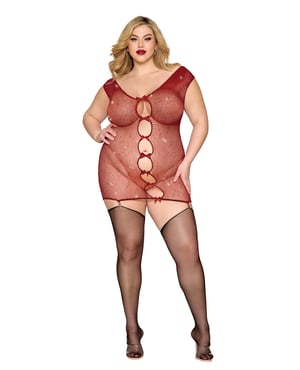 Seamless Chemise w/Rhinestone Accents & Mini Suspender Clips – Ox Blood QN by Red Diamond product image