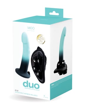 VeDO Duo Silcone Dildo w/Harness – Turquoise/Black by VeDO product image