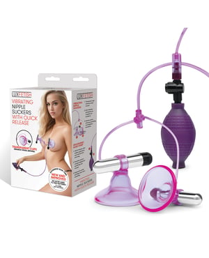 Lux Fetish Vibrating Nipple Suckers w/Quick Release – Pink/Purple by Lux Fetish product image