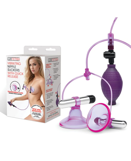 Lux Fetish Vibrating Nipple Suckers w/Quick Release – Pink/Purple by Lux Fetish product image