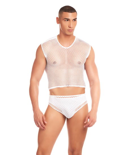 Rainbow Party Net-Flex Large Mesh 3 pc Set w/Thong – White S/M by Rene Rofe and Pink Lipstick product image