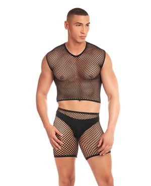 Rainbow Party Net-Bula Large Mesh Long Brief 3 pc Set w/Thong – Black S/M by Rene Rofe and Pink Lipstick product image