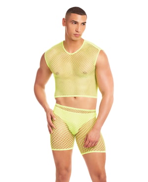 Rainbow Party Net-Bula Large Mesh Long Brief 3 pc Set w/Thong – Yellow L/XL by Rene Rofe and Pink Lipstick product image
