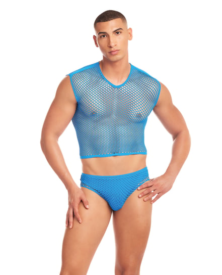 Rainbow Party Net-Flex Large Mesh 3 pc Set w/Thong – Blue S/M by Rene Rofe and Pink Lipstick product image