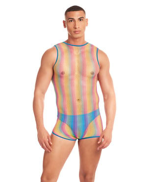 Rainbow Party Pride Star Mesh Singlet 2 pc Set w/Thong – Rainbow L/XL by Rene Rofe and Pink Lipstick product image