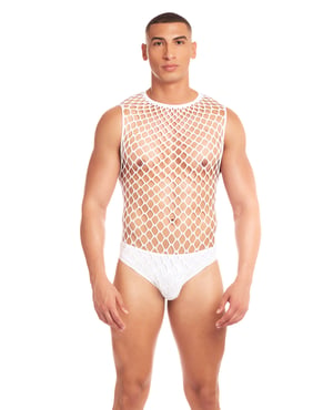 Rainbow Party Full Effect Large Mesh Unitard 2 pc Set w/Thong – White S/M by Rene Rofe and Pink Lipstick product image